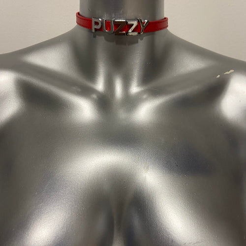 Luxury Collar Red with Name PUZZY - BDSM - Heavy Quality