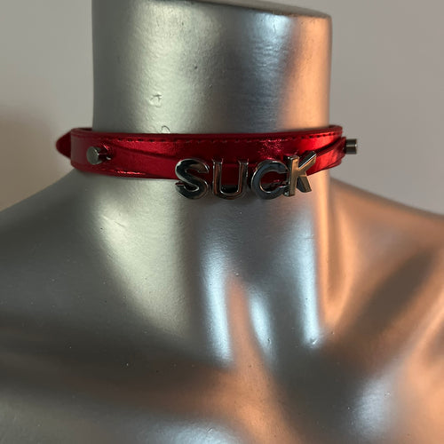 Luxury Collar Red with Name SUCK - BDSM - Heavy Quality