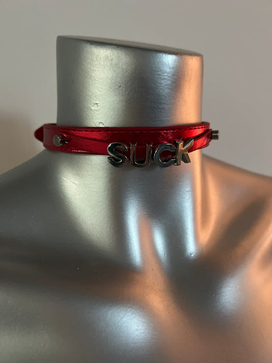 Luxury Collar Red with Name SUCK - BDSM - Heavy Quality
