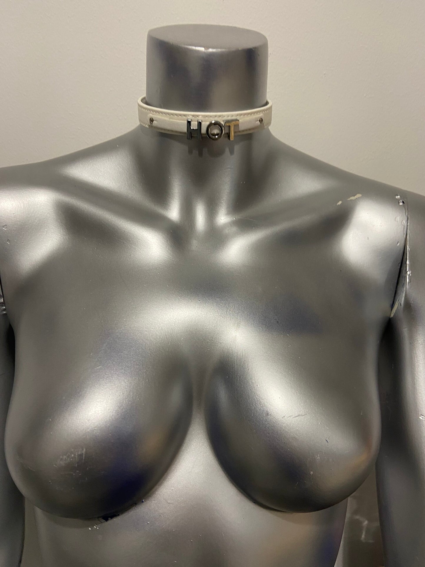 Luxury Collar White with Name HOT - BDSM - Heavy Quality