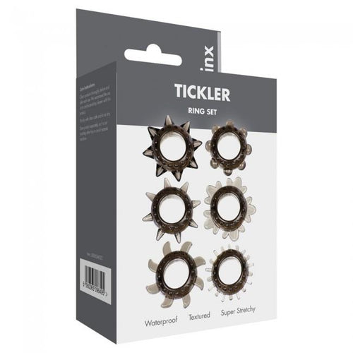 Boysoftoys - 5-00344 - Cock Ring 6 Pack - Cockring - Linx Tickler Set Textured Ring - Smoke - abs