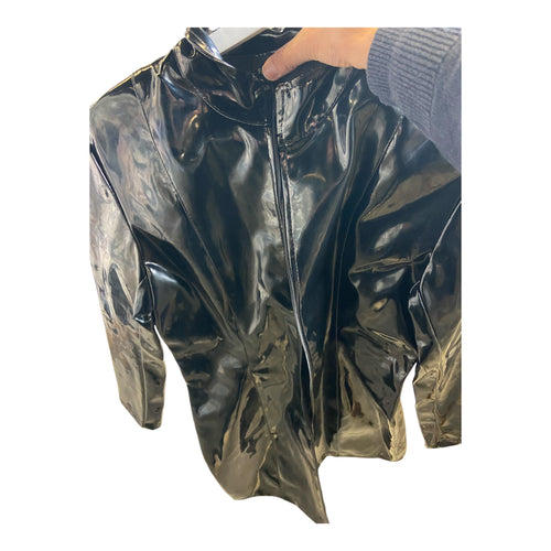 Fashionworld Wetlook Black short Coat with Zipper Size L