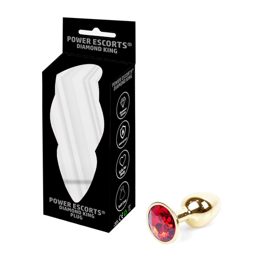 Power Escorts - BR211 Sred - Diamond King Gold Anal Small Plug Red Stone - Diameter 2.7 cm - Length 7 cm