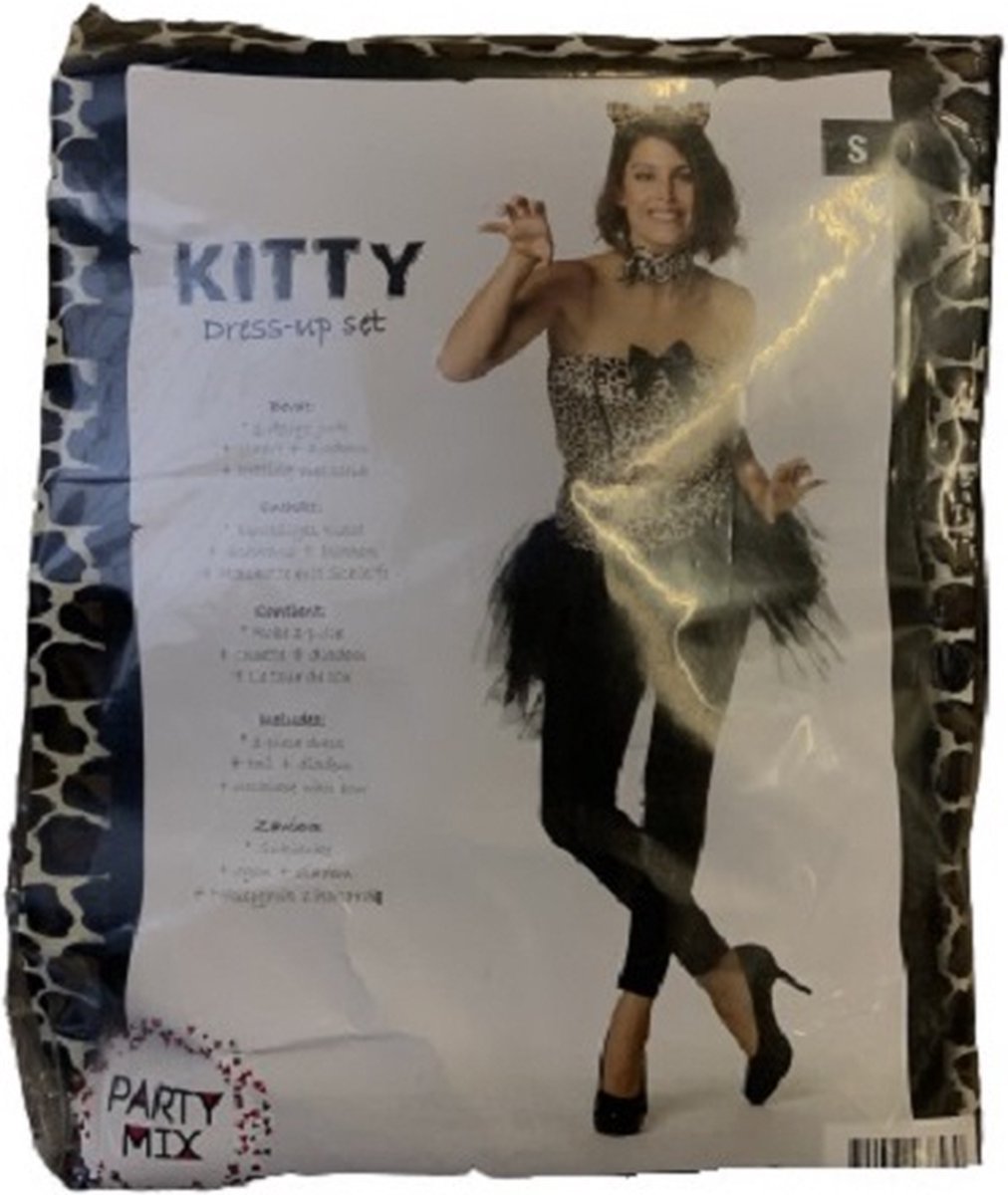 Kinky Kitty Dress Costume – Strapless Dress, Tail, Leopard Tiara Headband & Collar Bow Choker
