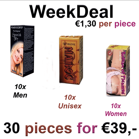 Spanish Fly Mega Deal – 30 Bottles of 15 ml each (10x Men, 10x Women, 10x Unisex) – Just €39,-