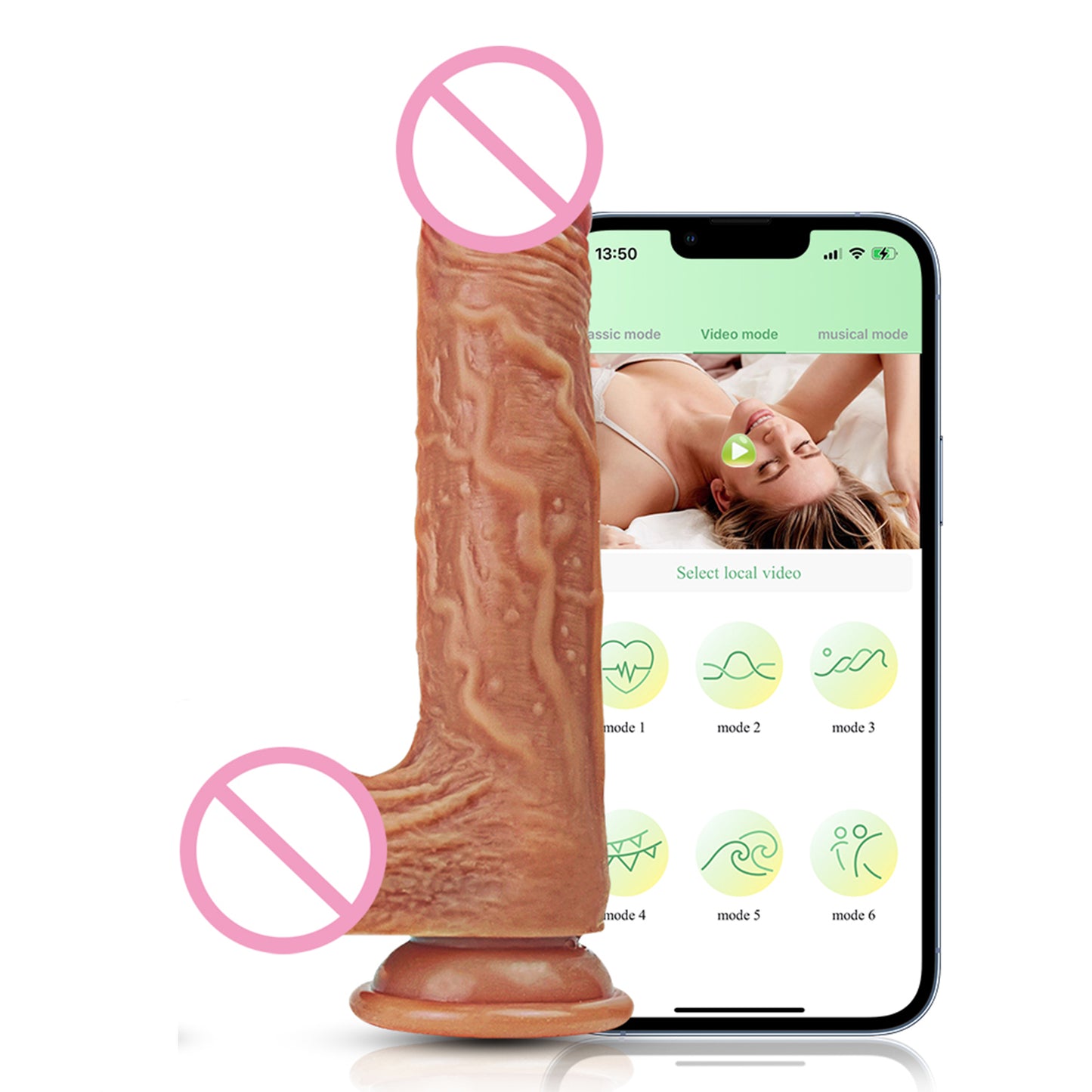 Lovesecret Premium – LS04 – Realistic Vibrator with Big Balls – App-Controlled - Up & Down / Heated / Thrusting / Shaking Modes – Flesh Color