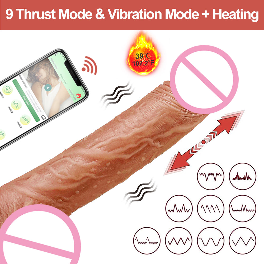 Lovesecret Premium – LS04 – Realistic Vibrator with Big Balls – App-Controlled - Up & Down / Heated / Thrusting / Shaking Modes – Flesh Color