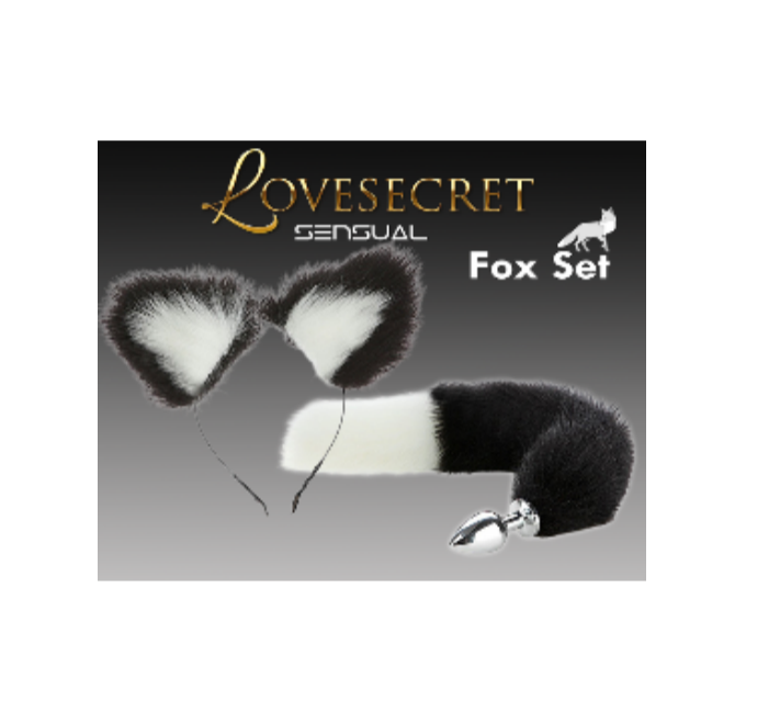Lovesecret Sensual - LS46 - Fox Set Black / White- Fox Tail Plug & Fox Ears Gift Box - 20 CM