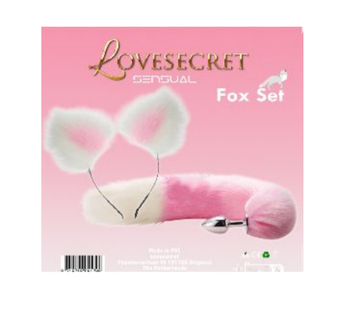 Lovesecret Sensual - LS47 - Fox Set Pink / White- Fox Tail Plug & Fox Ears Gift Box - 20 CM