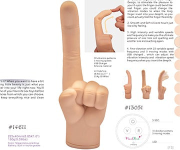 Peachbud - 13051 - Magic finger - G spot vibrator - Rechargeable - 23 cm - 3 speed – 10 vibes – Colour : flesh - Big size 23 cm x 8 x 7 cm - weight 335 grams - Finger Vibrator - Colour box