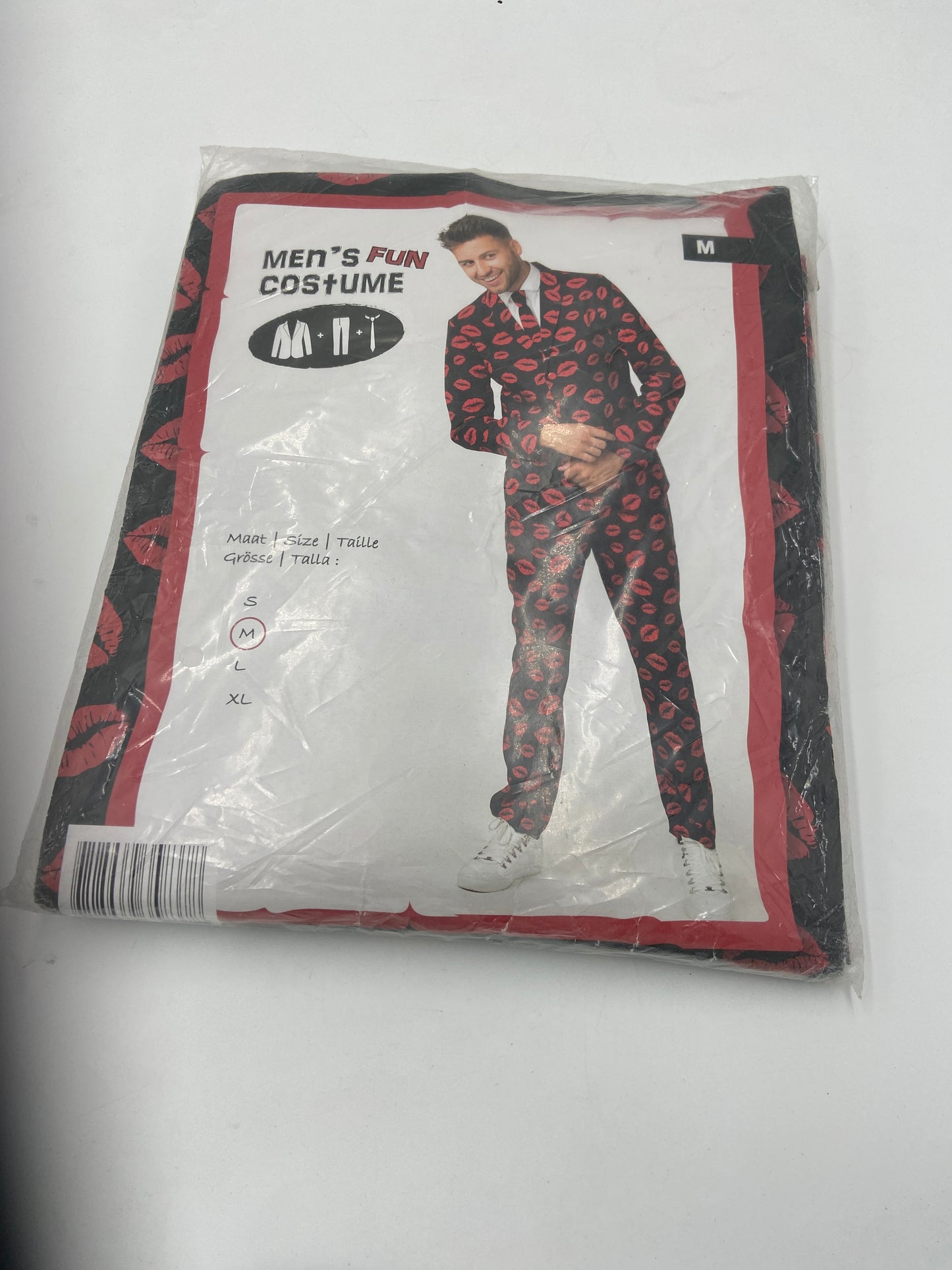 Kinky Black Suit with Red Lips Print – Blazer, Pants & Matching Tie