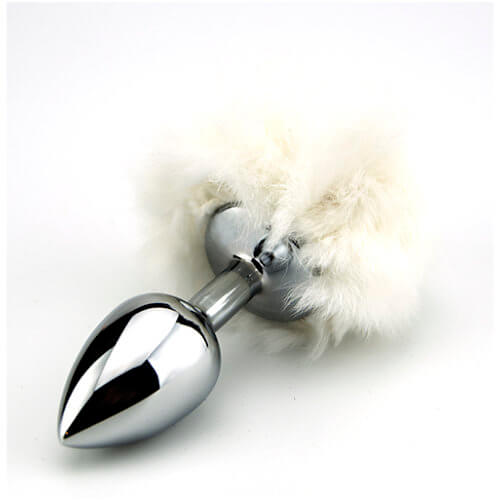 White Bunny Tail Butt Plug- 9 Cm Tail , 8,3 Cm Plug , dia 3,4 cm - N10423