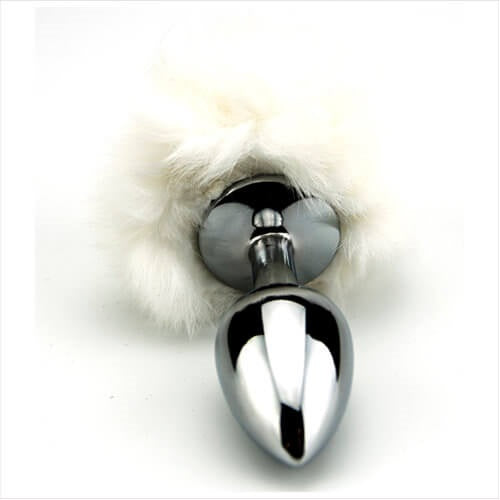 White Bunny Tail Butt Plug- 9 Cm Tail , 8,3 Cm Plug , dia 3,4 cm - N10423