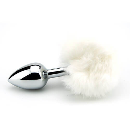 White Bunny Tail Butt Plug- 9 Cm Tail , 8,3 Cm Plug , dia 3,4 cm - N10423