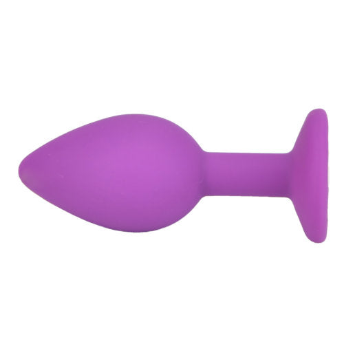 Small Size Silicone Purple Plug With Clear Stone - 7,4 CM - N11237