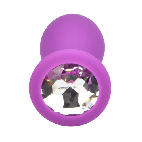 Small Size Silicone Purple Plug With Clear Stone - 7,4 CM - N11237