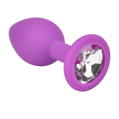 Small Size Silicone Purple Plug With Clear Stone - 7,4 CM - N11237