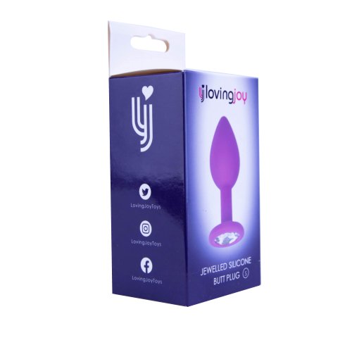 Loving Joy - N11237 -  Small Size Silicone Purple Plug With Clear Stone - 7,4 CM