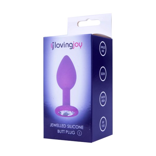 Small Size Silicone Purple Plug With Clear Stone - 7,4 CM - N11237