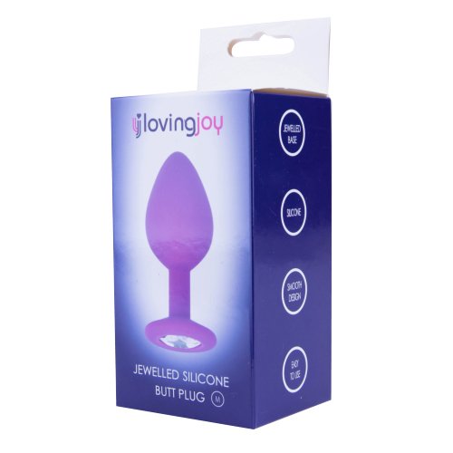 Loving Joy - N11238 -  Medium Size Silicon Purple Plug With Clear Stone - 8,25 CM