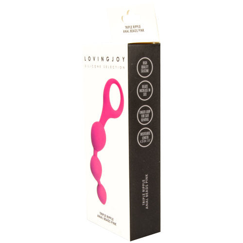 Loving Joy - NS6551 - Triple Ripple Silicone Anal Beads - Pink- 14 CM