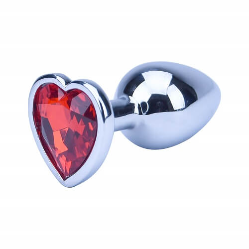 Precious Metals - NS7168 - Heart Desgin Metal Plug With Pink Stone