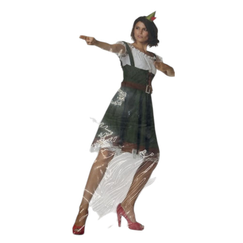 Sexy Robin Hood Costume – Green One-Piece Dress with Brown Belt & Matching Tiara – M / L