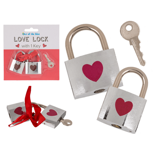 Kinky Pleasure - B057 - Love lock with red heart 2pcs on displaycard