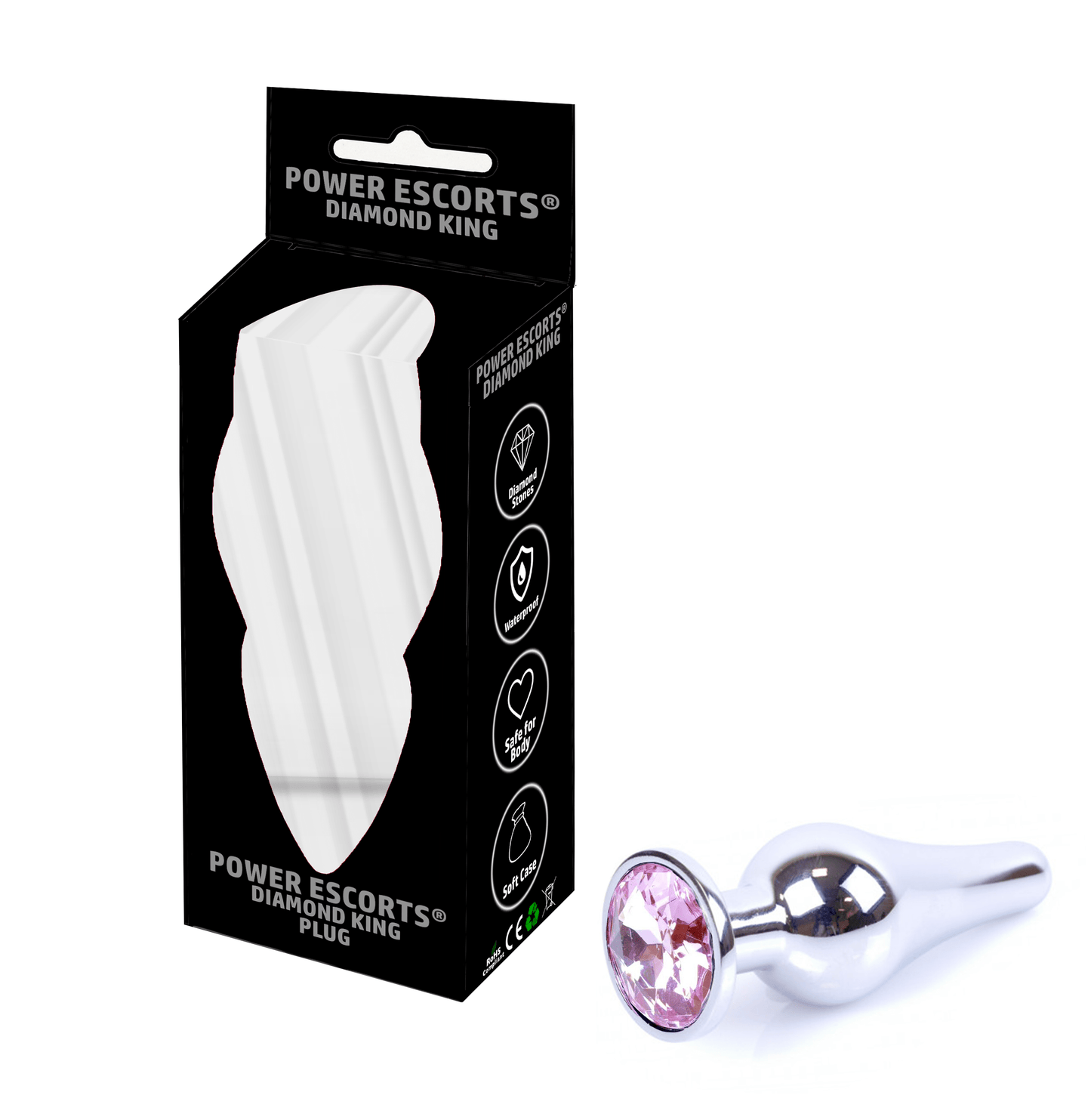 Power Escorts - BR213 Spink - Diamond King Small Buttplug Pink Stone - Length 9,5cm - dia: 3cm