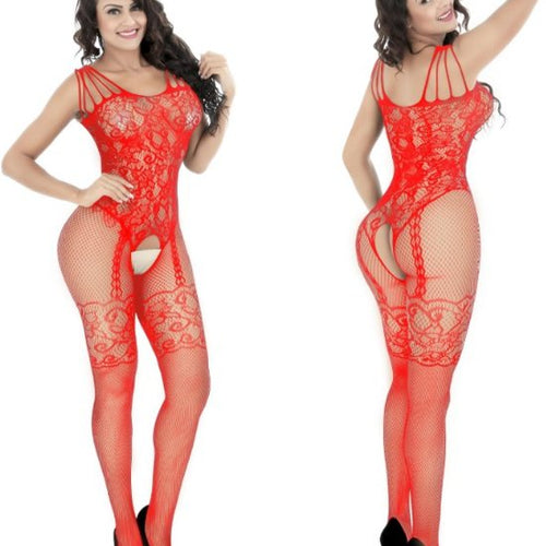Body Pleasure - TL15 Red - Open Bodystocking - Colour Box - One Size Fits Most
