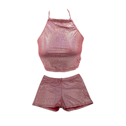 Combi Deal - Kinky Glossy Salmon Halter Top With Open Back With Matching Boxer