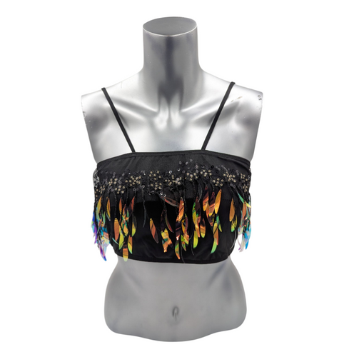 Kinky Glossy Black Feather Slim Top