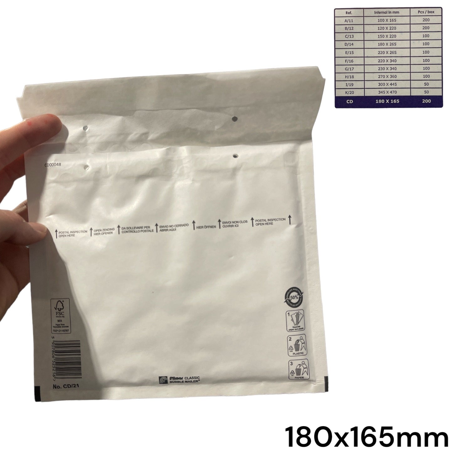 Timmy Toys - VD006 - CD Bubble Wrap Envelopes - 180x165mm - 200 Pieces