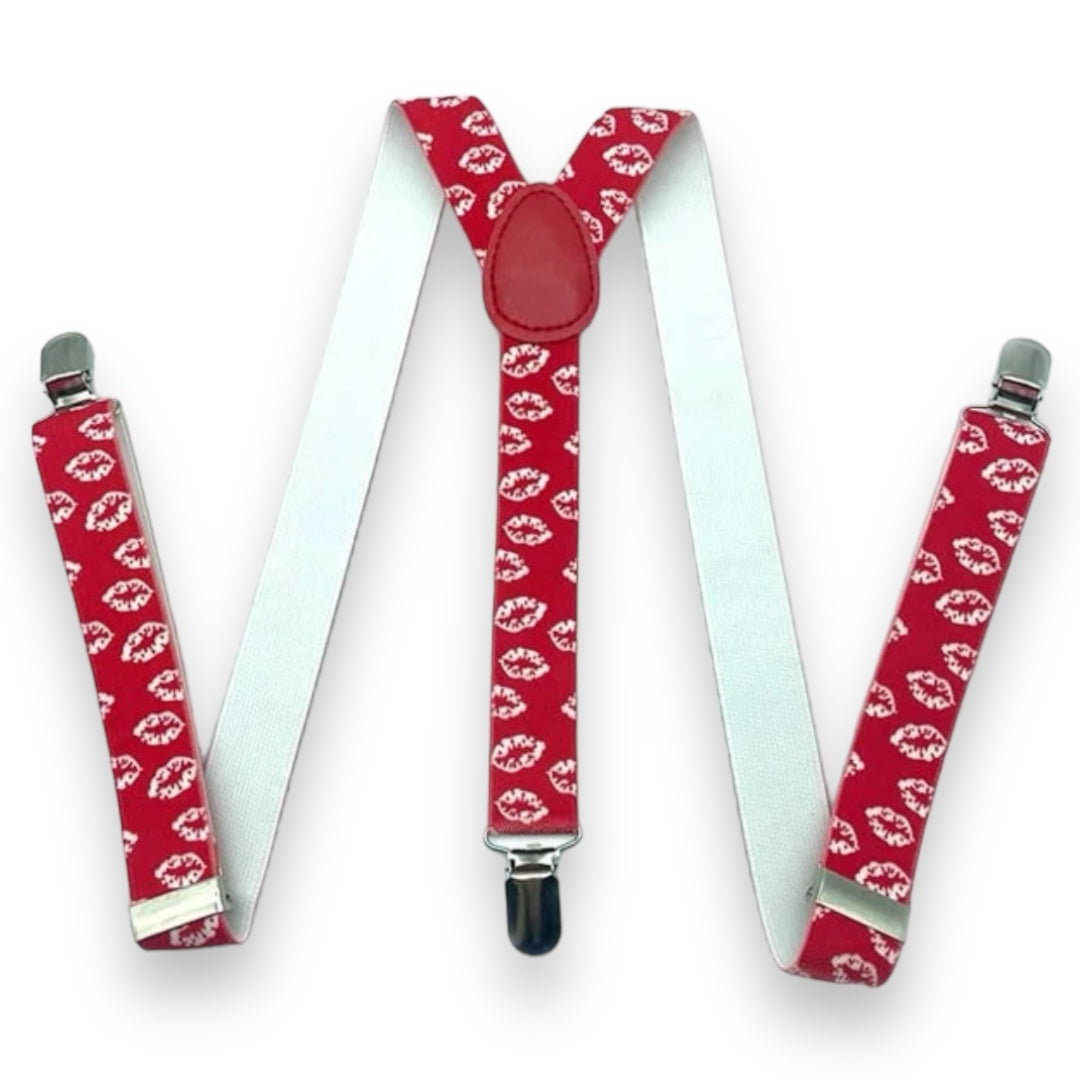 Kinky Pleasure - S004 - Lips Suspender - Red & White - 1 Piece