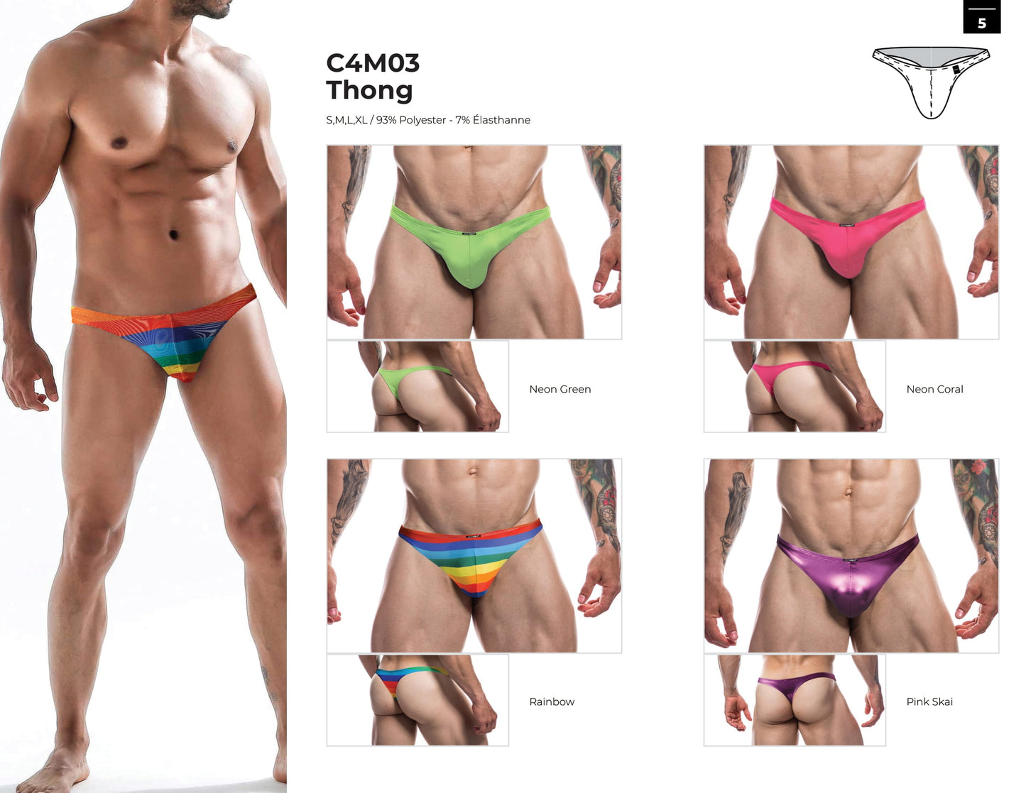 CUT4MEN - C4M03 - Thong Men Underwear - Rainbow - 4 Sizes - 1 Piece