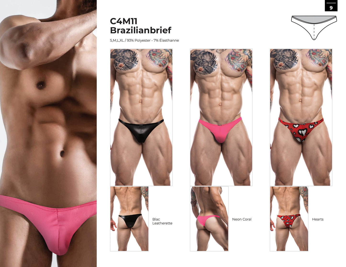 CUT4MEN - C4M11 - Wetlook Brazilian Brief Men Underwear - Black - 4 Sizes - 1 Piece