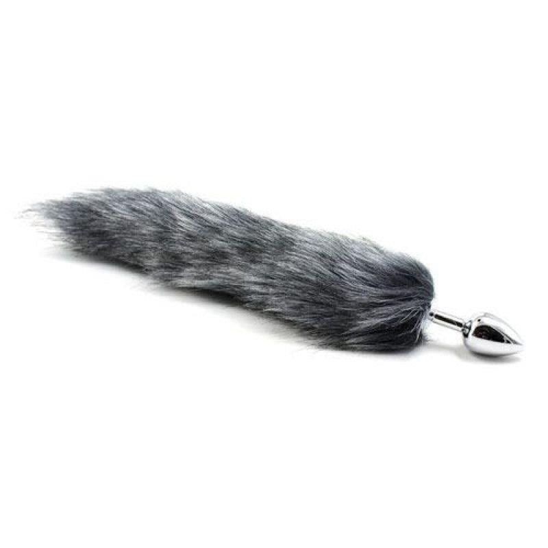 Toysforlovers Foxtail Metal Plug Grey Tail - Length 7 Cm  - Dia 2,5 CM