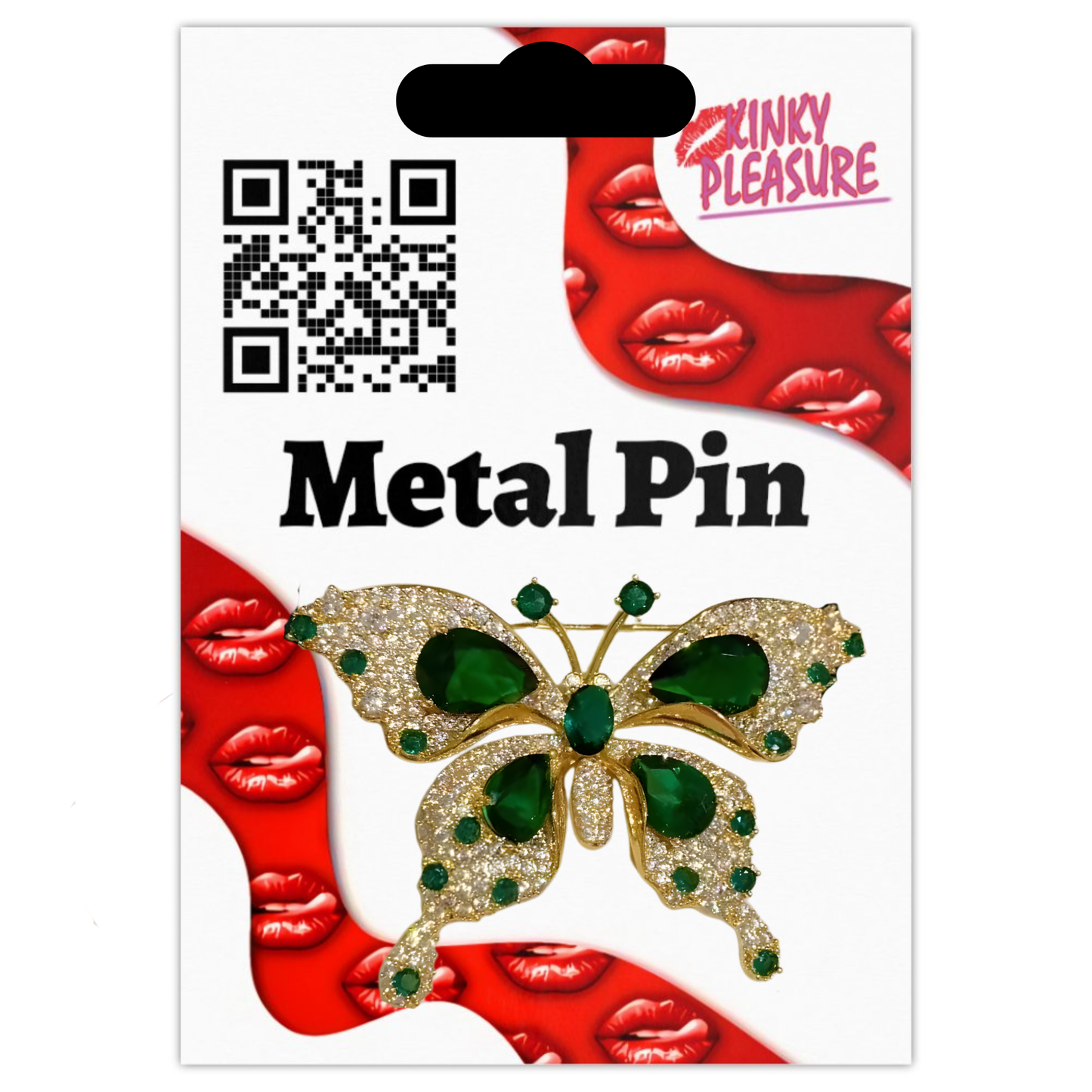 Kinky Pleasure – KPB093 – Metal Pin – Butterfly with Green Gems