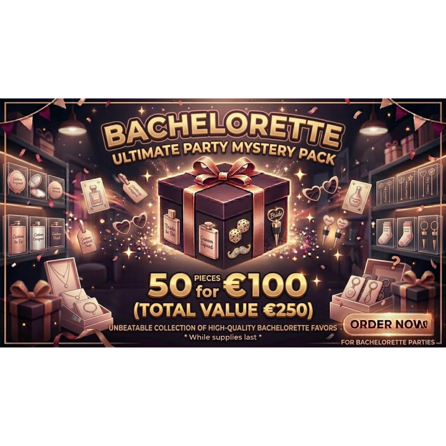 Kinky Pleasure - MYSTERY PACK - Bachelorette Party – 50 Pieces Ultimate Celebration Box