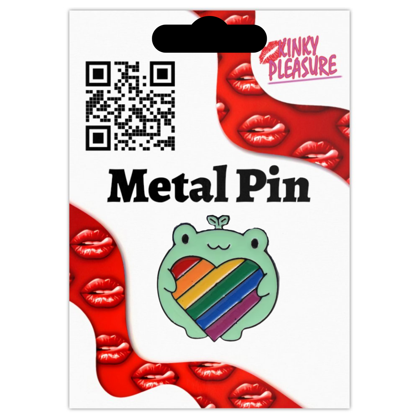 Kinky Pleasure – KPB096 – Metal Pin – Frog Hugging Rainbow Heart