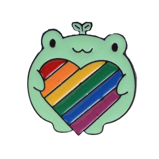 Kinky Pleasure – KPB096 – Metal Pin – Frog Hugging Rainbow Heart