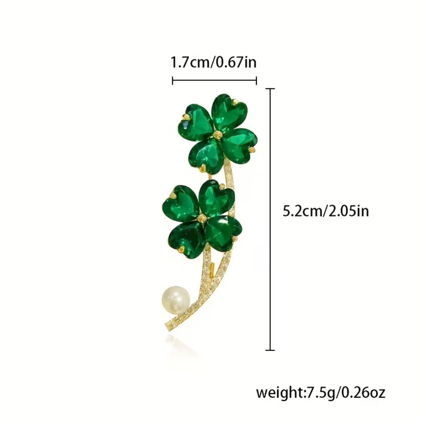 Kinky Pleasure – KPB097 – Metal Pin – Lucky Clover Sparkle Brooch with Pearl Accent