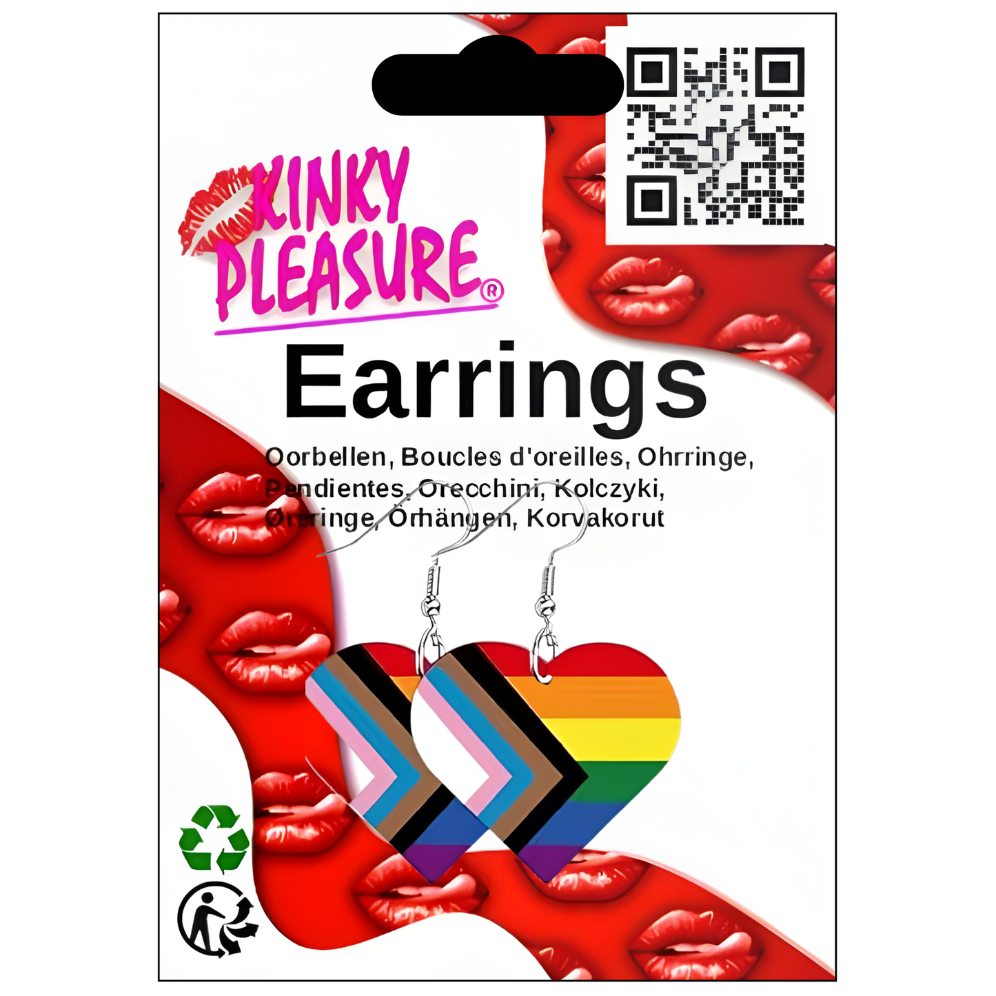 Kinky Pleasure - KPE006 - LGBTQ+ Heart Earrings – Progress Pride Acrylic Design