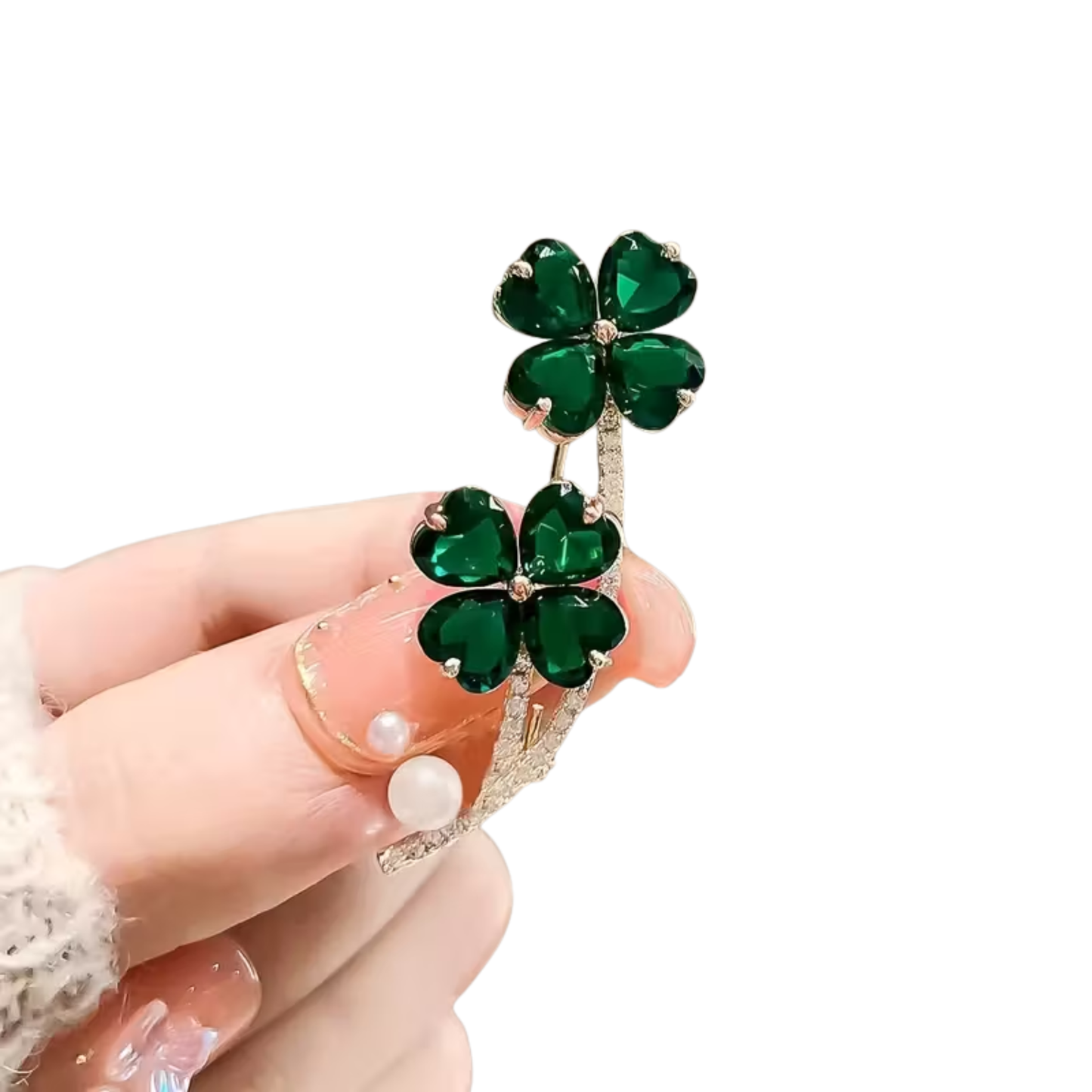 Kinky Pleasure – KPB097 – Metal Pin – Lucky Clover Sparkle Brooch with Pearl Accent