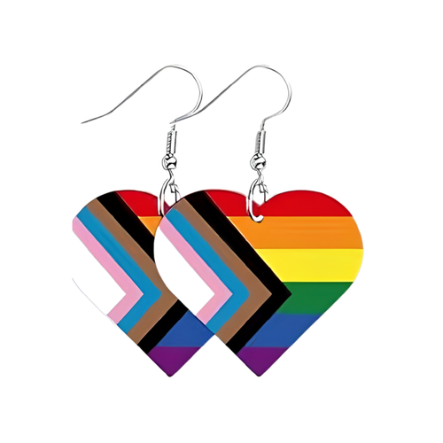 Kinky Pleasure - KPE006 - LGBTQ+ Heart Earrings – Progress Pride Acrylic Design