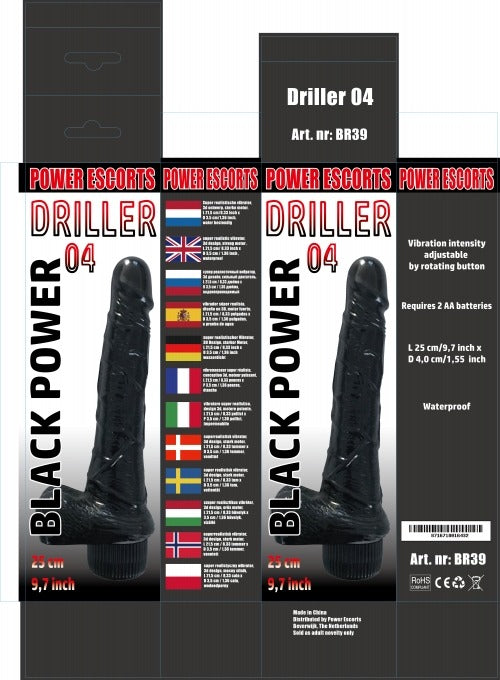 Power Escorts - BR39 Black - Driller 04 Realistic Vibrator - 25 CM