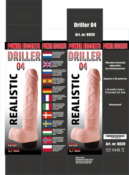 Power Escorts - BR39 Flesh - Driller 04 Realistic Vibrator - 25 CM