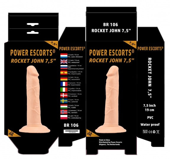 Power Escorts - BR106 - Rocket John 7,5'' - Realistic Dildo - 7,5 Inch / 19 CM - Flesh