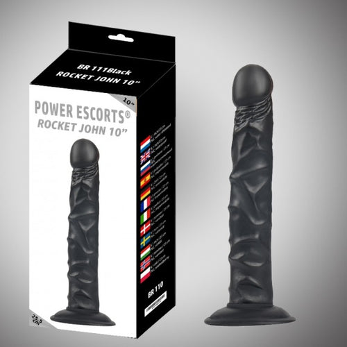 Power Escorts - BR111 - Rocket John 10'' - Realistic Dildo - 10 Inch / 25,5 CM - Black