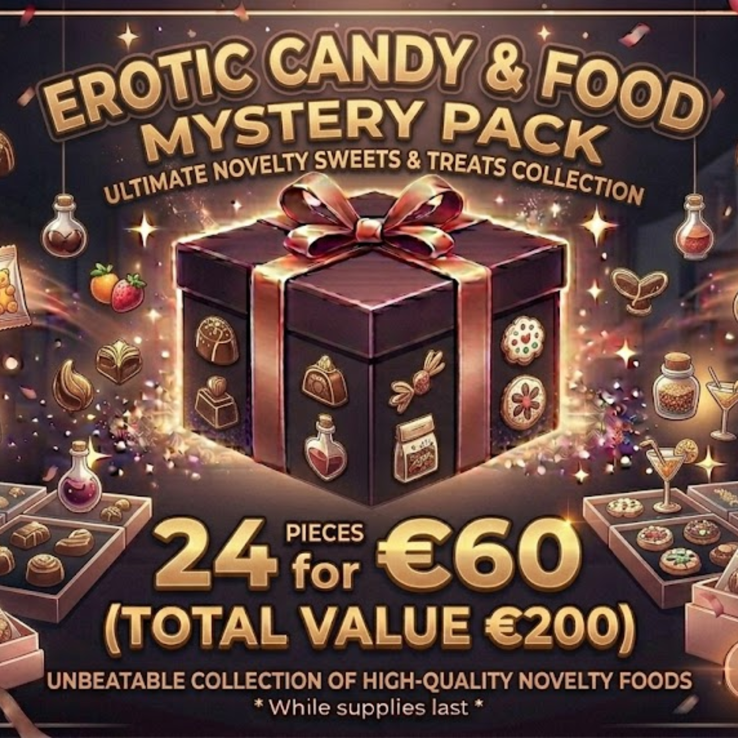Kinky Pleasure - MYSTERY PACK - Erotic Candy & Food – 24 Pieces Surprise Selection